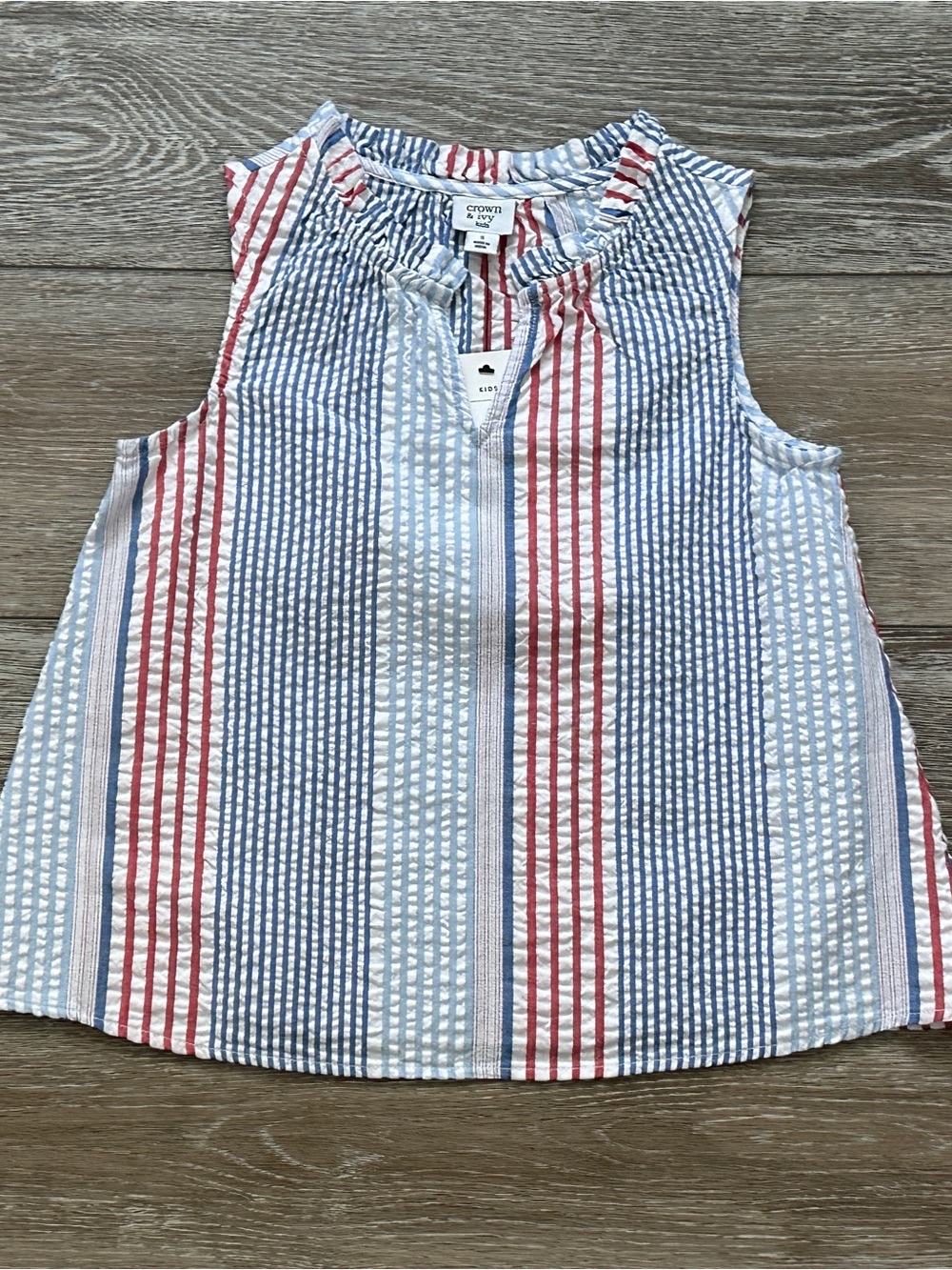 NWT Crown & Ivy Kids Sz S Adorable Summer Red White & Blue Seersucker Top